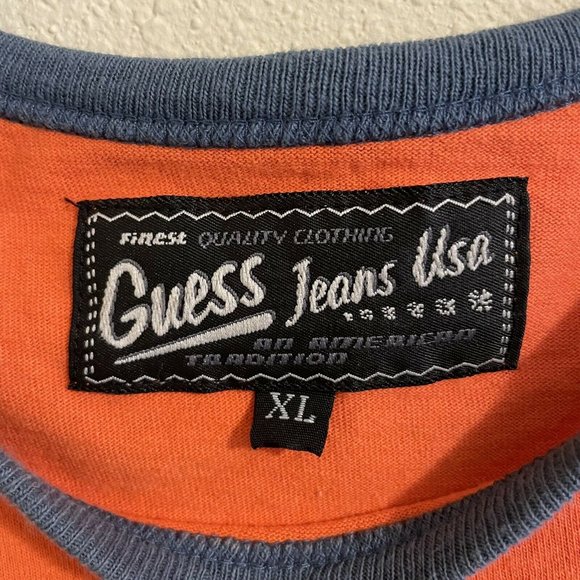 *SOLD* Vintage Guess Jeans USA Orange/Blue Size L/XL Tee Shirt *Made In USA - Picture 6 of 9